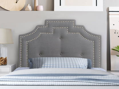 light grey Padded Headboard, Twin / Single Aspen Collection lifestyle scene by CorLiving#color_light-grey