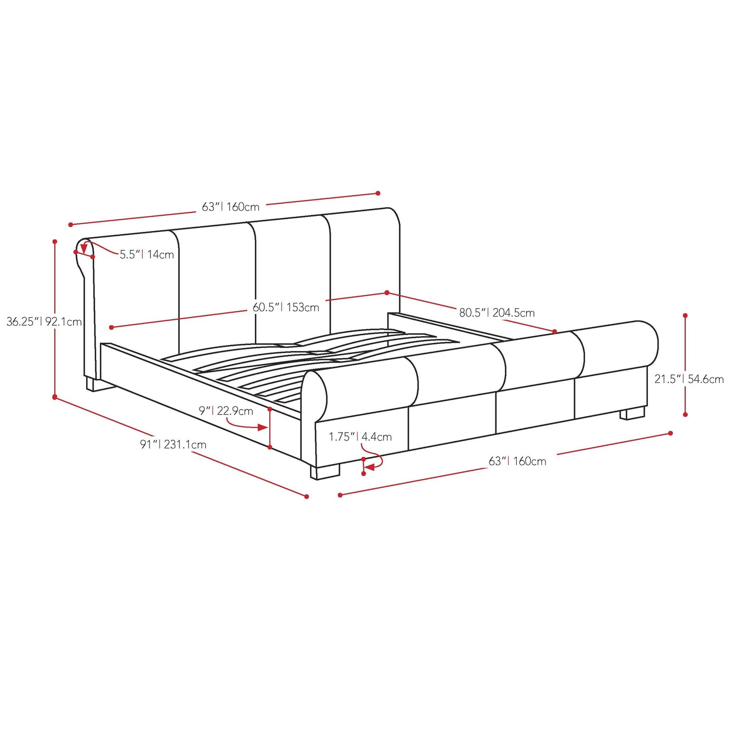 white Double / Full Bed San Antonio Collection measurements diagram by CorLiving#color_white
