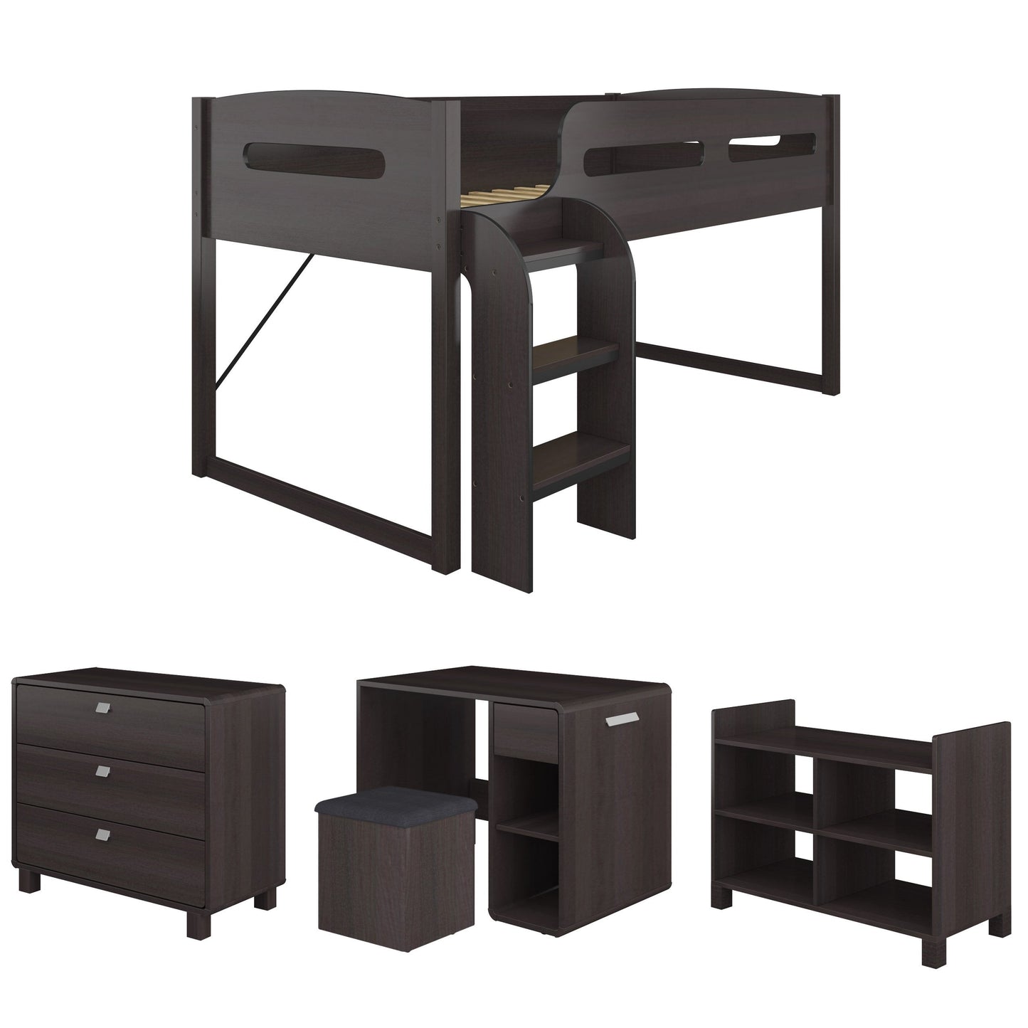 espresso Twin Loft Bed with Desk Mika Collection product image by CorLiving#color_espresso
