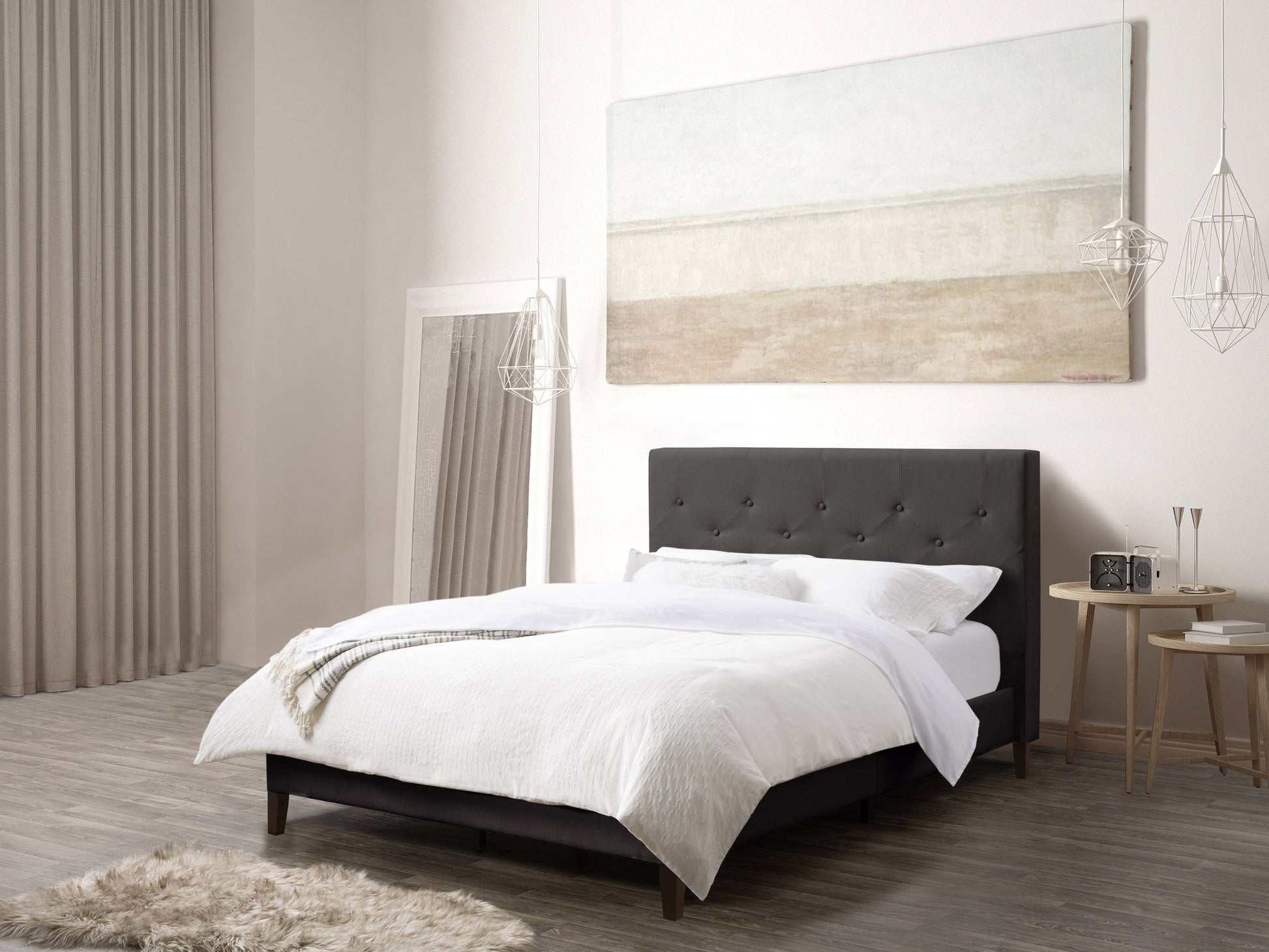 dark grey Button Tufted Double / Full Bed Nova Ridge Collection lifestyle scene by CorLiving#color_nova-ridge-dark-grey