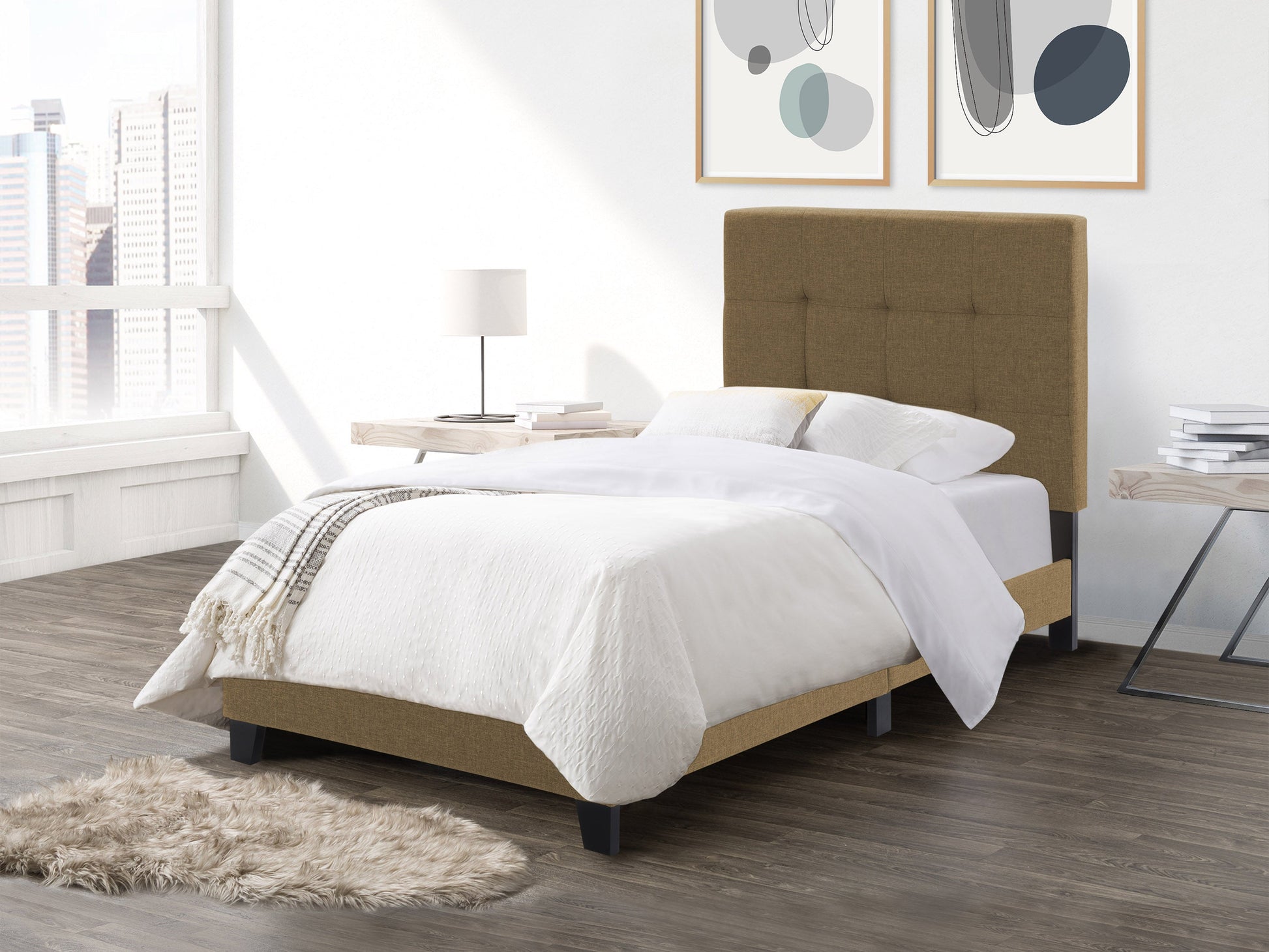 Clay Twin / Single Panel Bed Ellery Collection lifestyle scene by CorLiving#color_ellery-clay