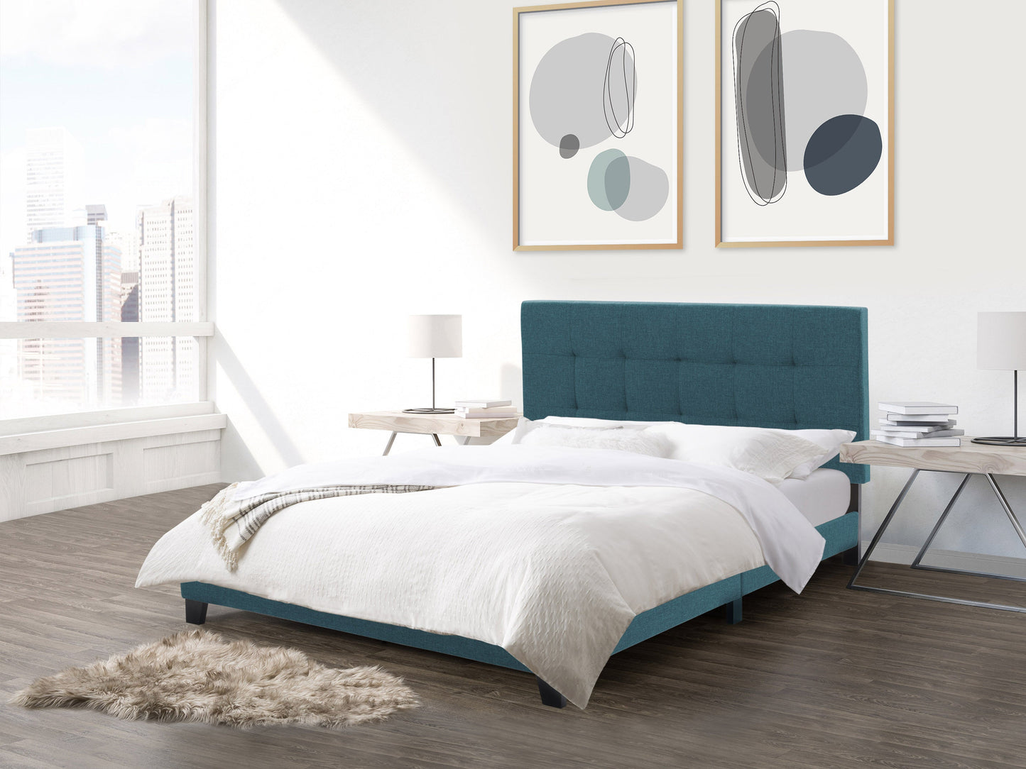 Blue Double / Full Panel Bed Ellery Collection lifestyle scene by CorLiving#color_ellery-blue