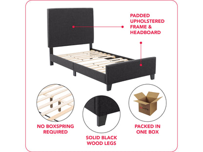 charcoal Contemporary Twin / Single Bed Juniper Collection infographic by CorLiving#color_juniper-charcoal