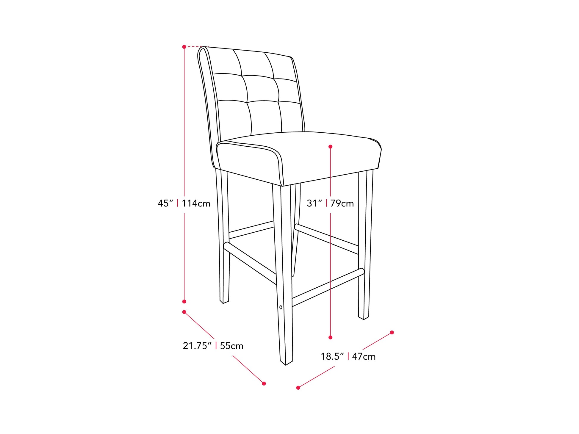 silver grey Wood Bar Stool Bar Height Leila Collection measurements diagram by CorLiving#color_silver-grey