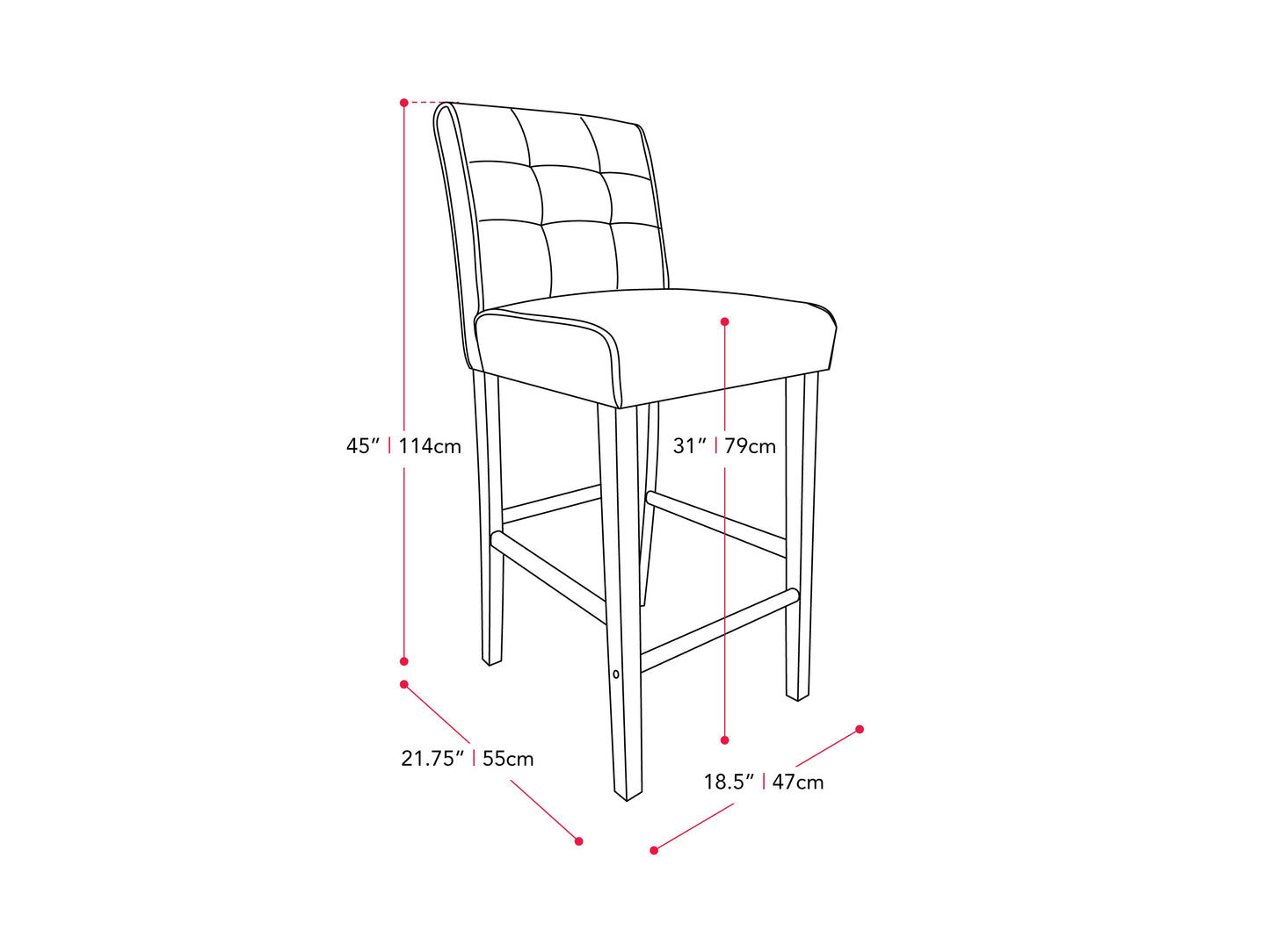 graphite black Wood Bar Stool Bar Height Leila Collection measurements diagram by CorLiving#color_graphite-black