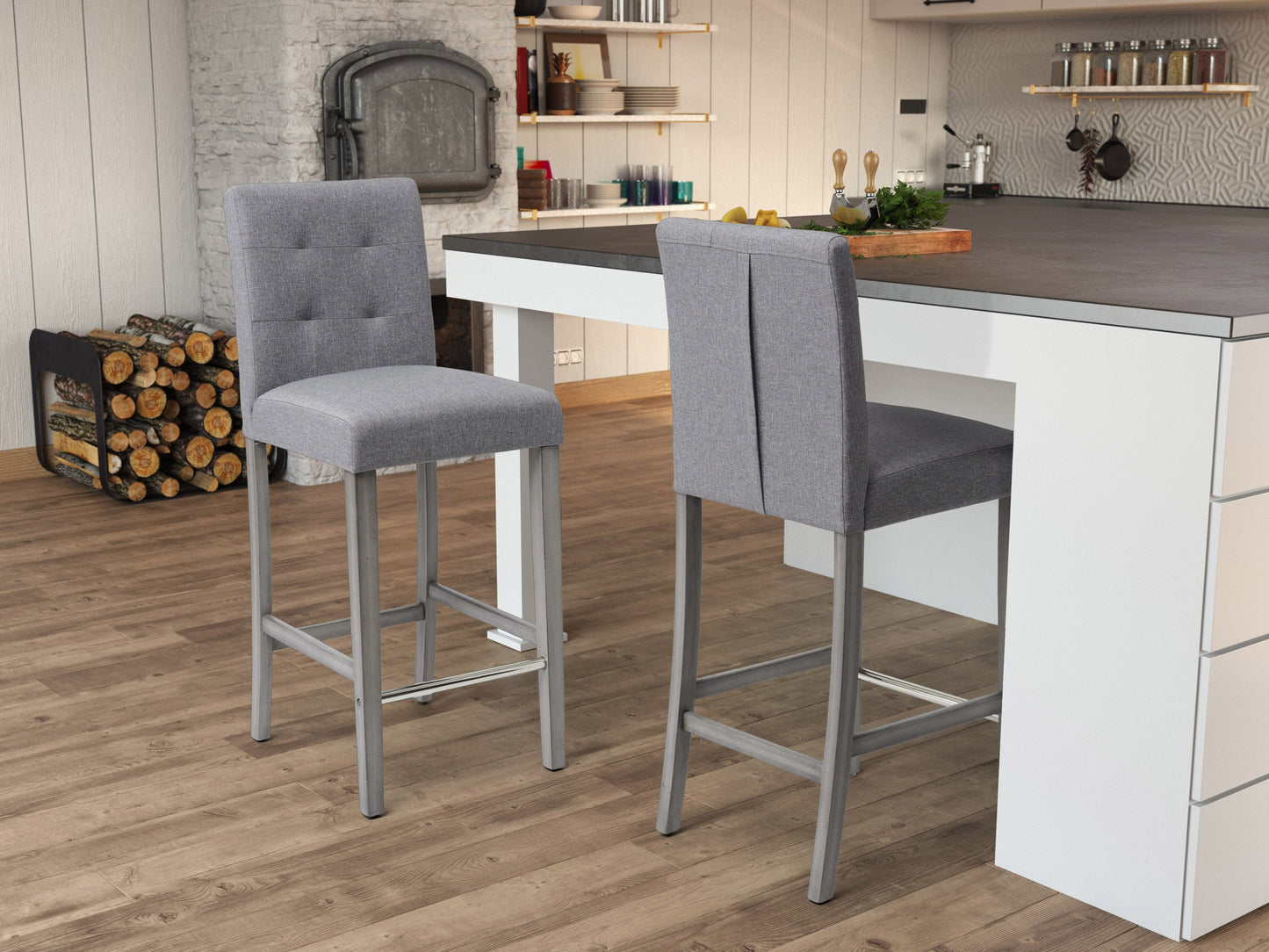 silver grey Wood Bar Stool Bar Height Leila Collection lifestyle scene by CorLiving#color_silver-grey