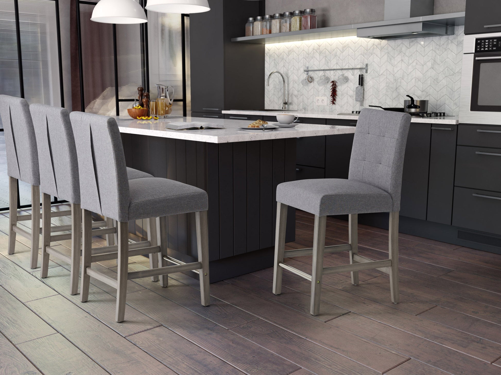 silver grey Wood Bar Stool Counter Height Leila Collection lifestyle scene by CorLiving#color_silver-grey