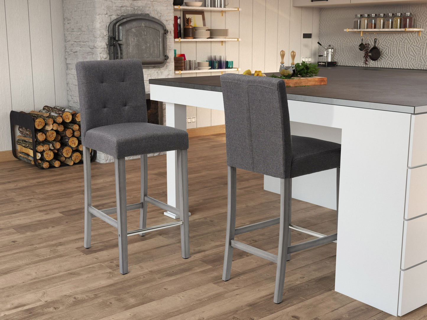 charcoal brown Wood Bar Stool Bar Height Leila Collection lifestyle scene by CorLiving#color_charcoal-brown
