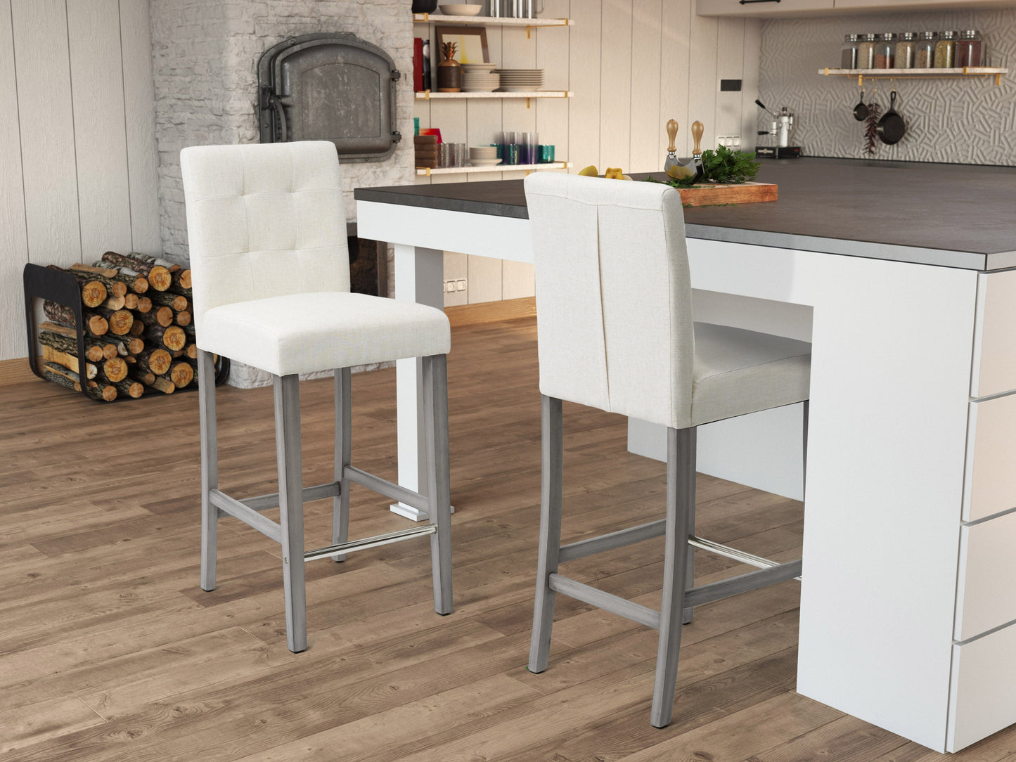 beige Wood Bar Stool Bar Height Leila Collection lifestyle scene by CorLiving#color_beige