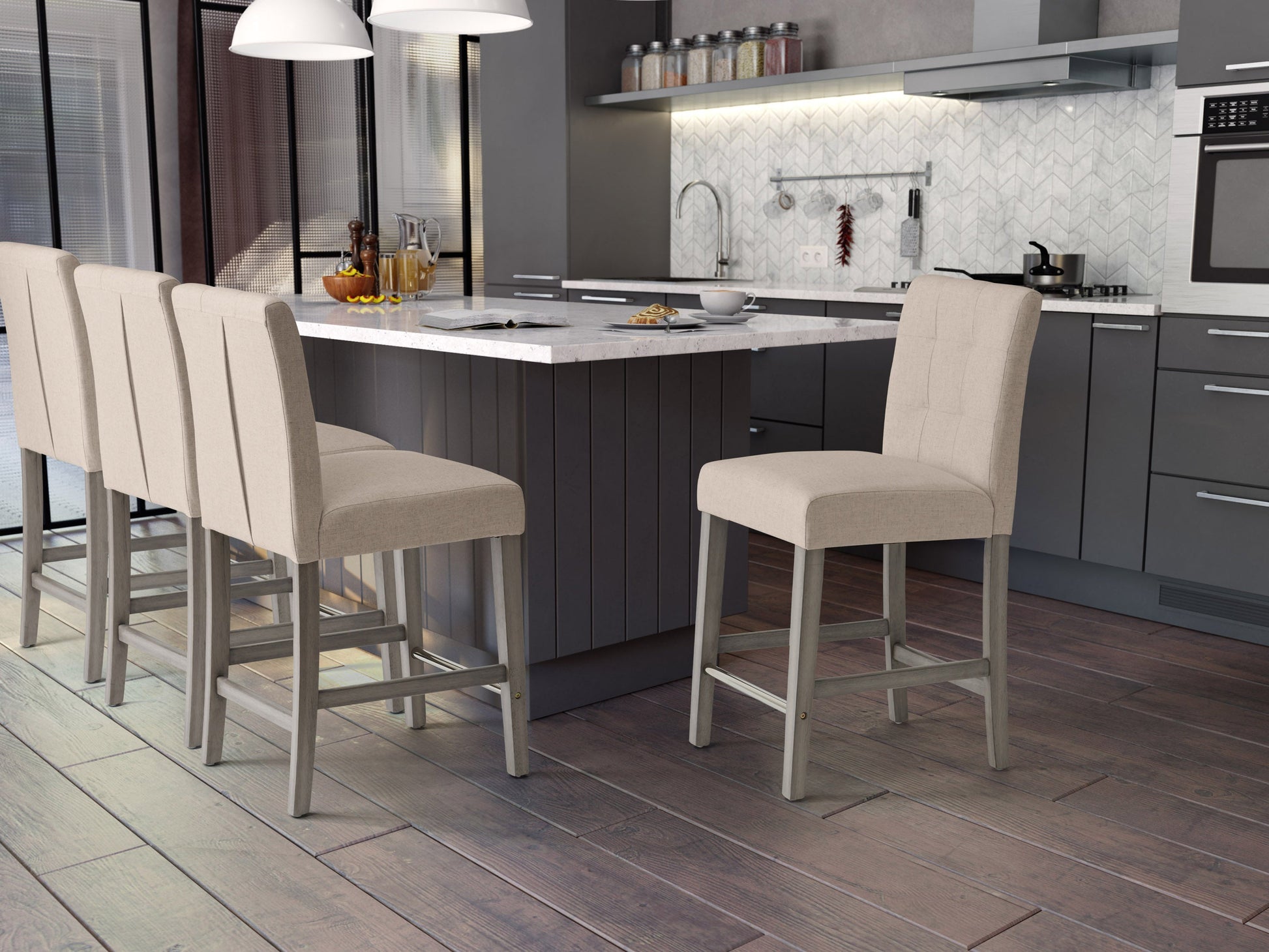beige Wood Bar Stool Counter Height Leila Collection lifestyle scene by CorLiving#color_beige