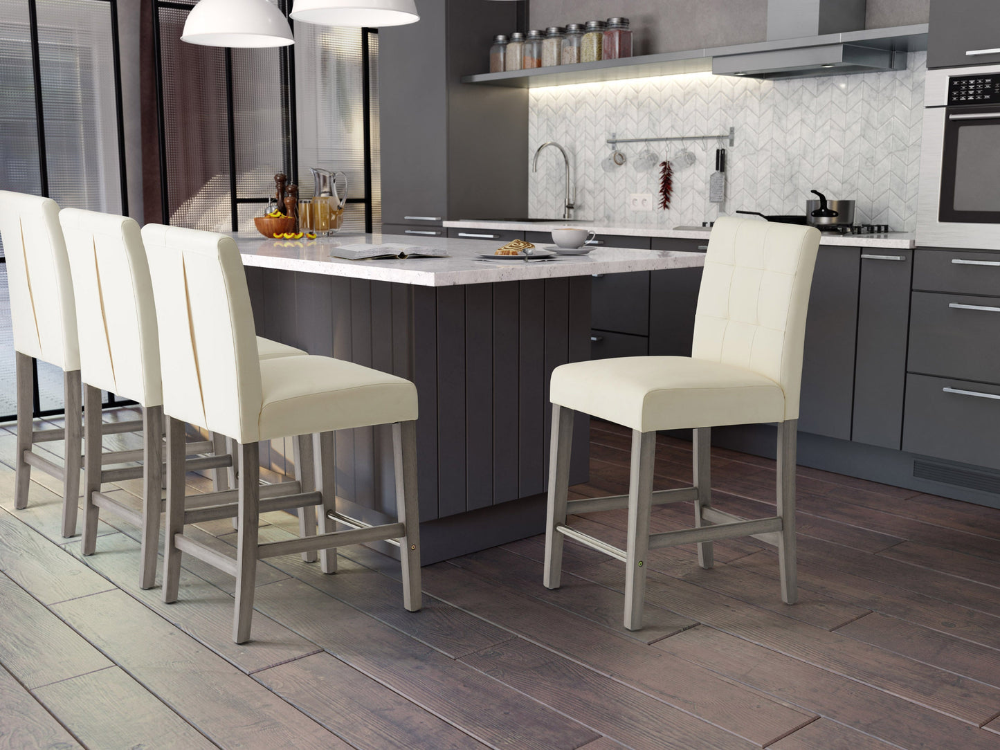 white Wood Bar Stool Counter Height Leila Collection lifestyle scene by CorLiving#color_white