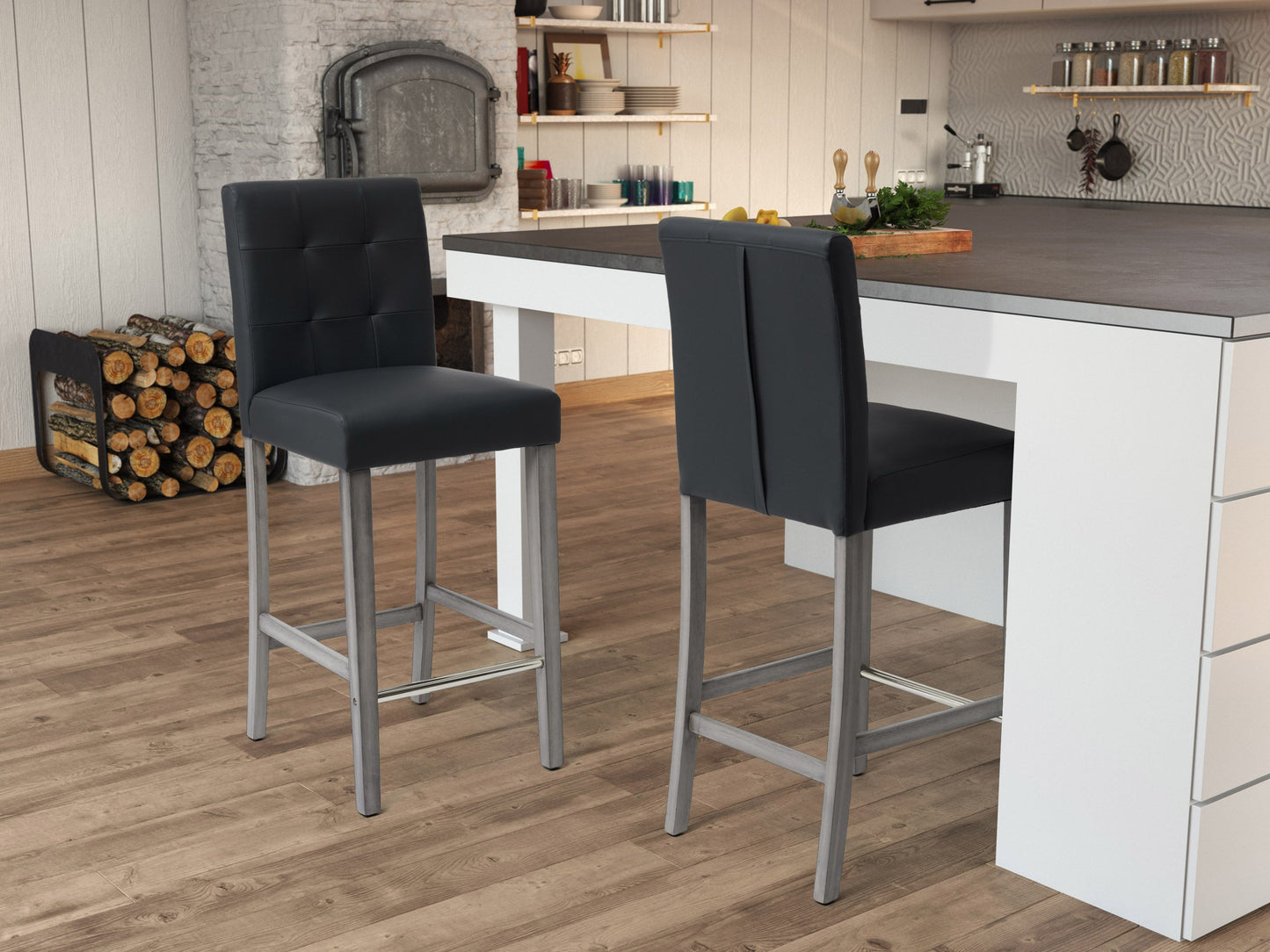 graphite black Wood Bar Stool Bar Height Leila Collection lifestyle scene by CorLiving#color_graphite-black