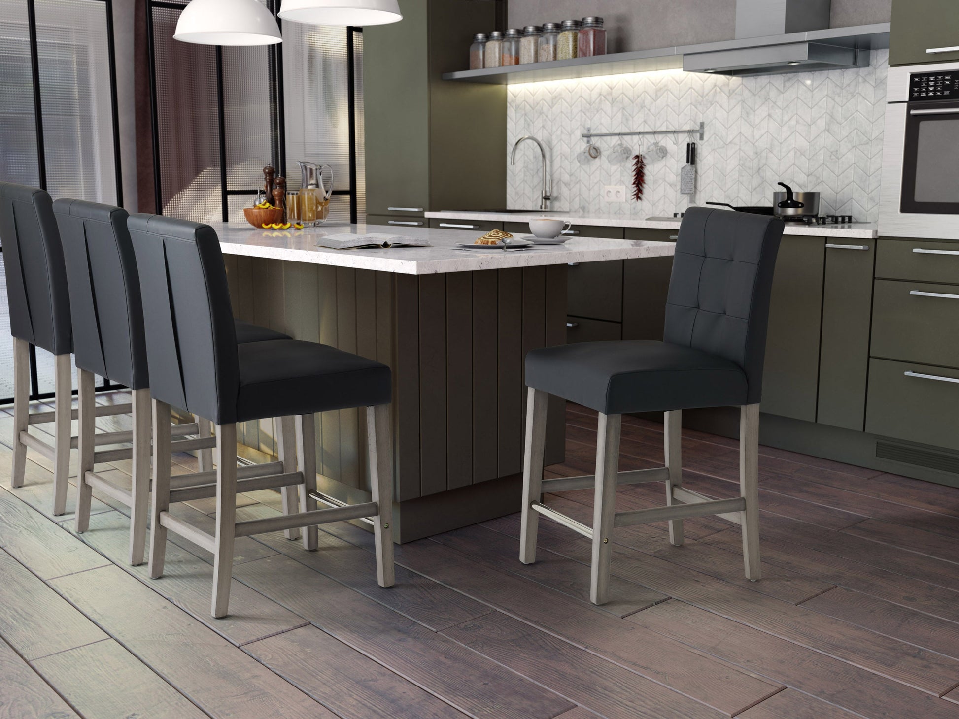 graphite black Wood Bar Stool Counter Height Leila Collection lifestyle scene by CorLiving#color_graphite-black