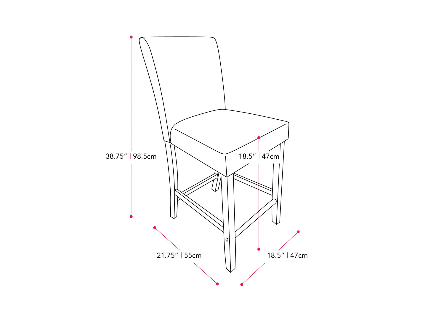 grey Wooden Bar Stool Laura Collection measurements diagram by CorLiving#color_grey