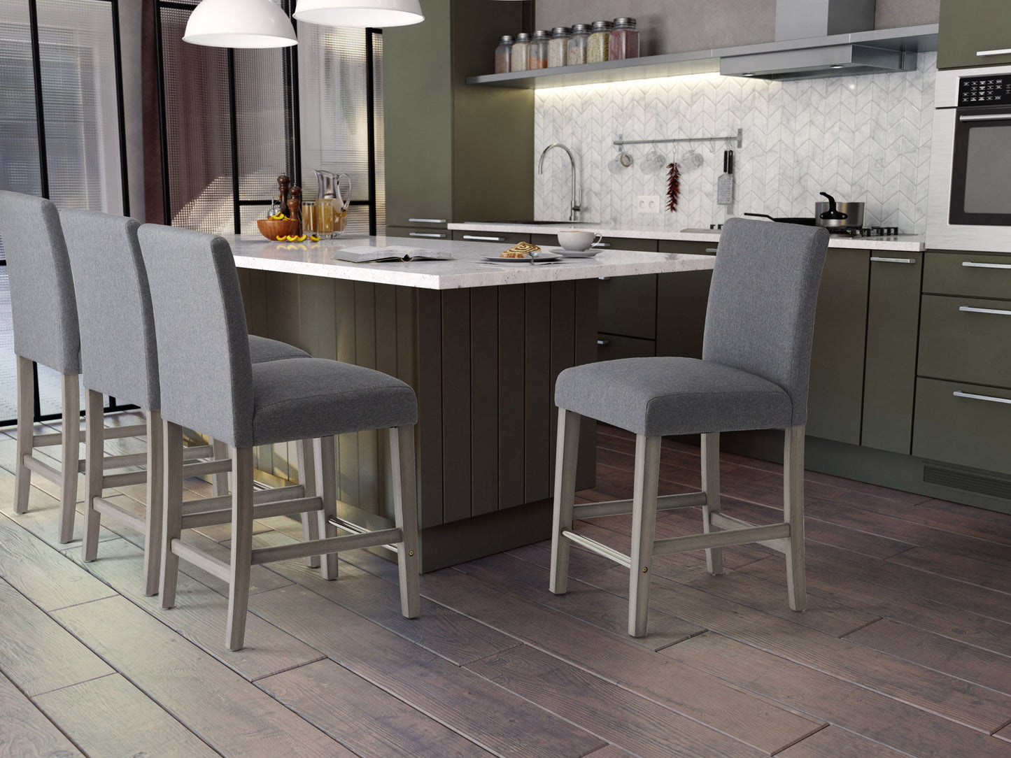 grey Wooden Bar Stool Laura Collection lifestyle scene by CorLiving#color_grey