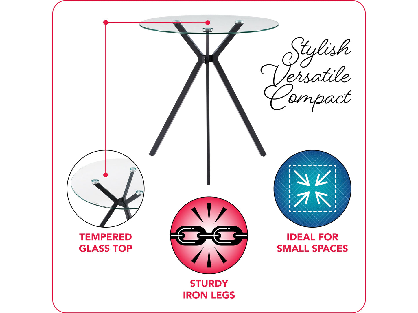 black Glass Bistro Table Eliana Collection infographic by CorLiving#color_black