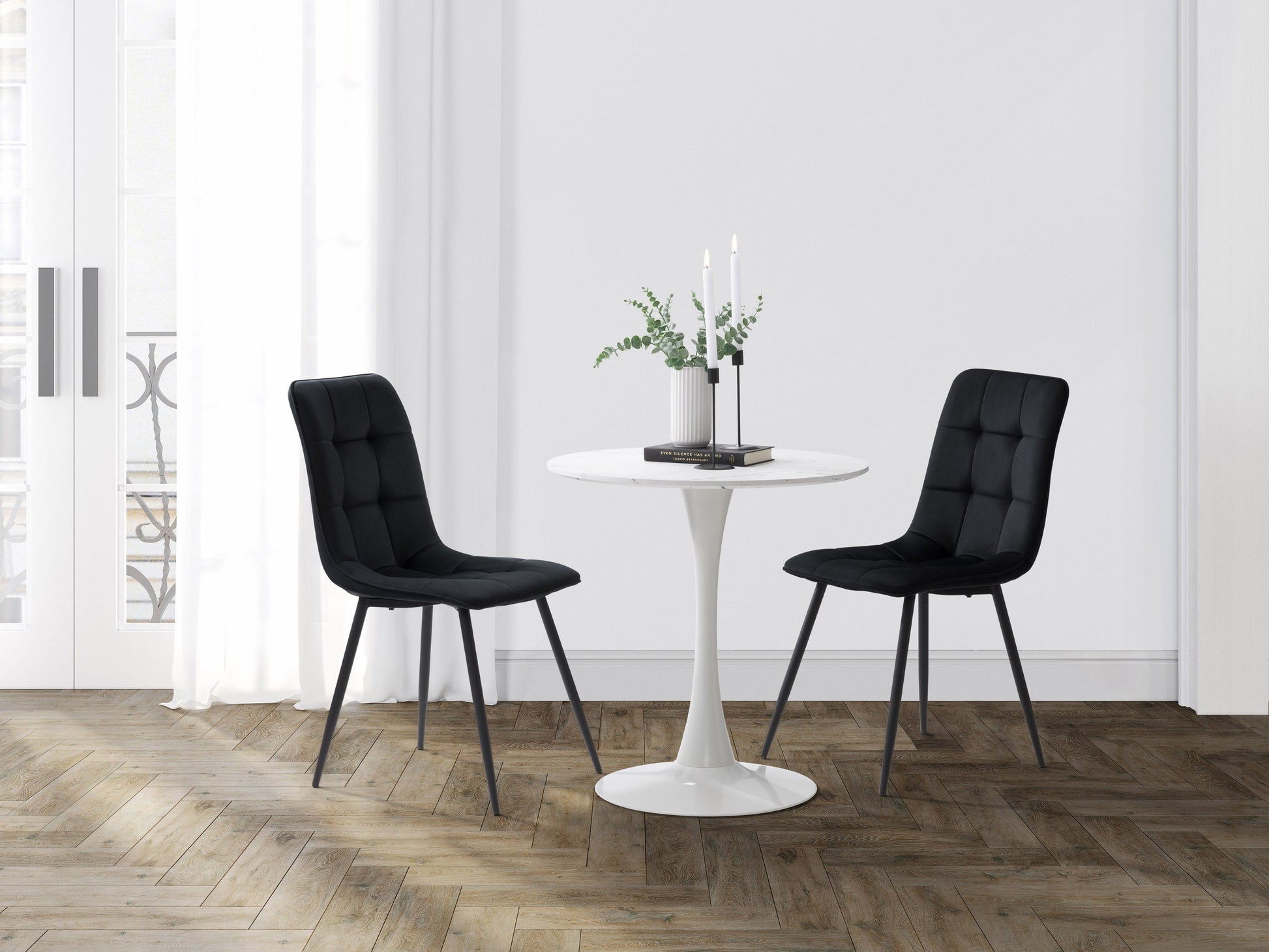 black Velvet Upholstered Dining Chairs, Set of 2 Nash Collection lifestyle scene by CorLiving#color_black