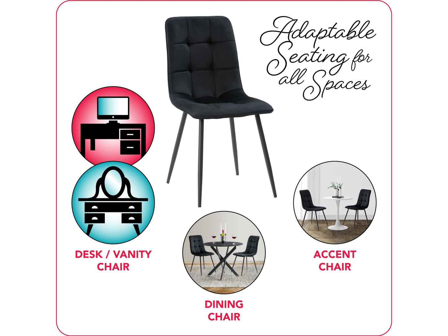 black Velvet Upholstered Dining Chairs, Set of 2 Nash Collection infographic by CorLiving#color_black