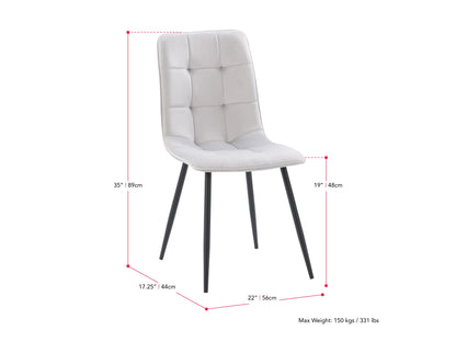light grey Velvet Upholstered Dining Chairs, Set of 2 Nash Collection measurements diagram by CorLiving#color_light-grey