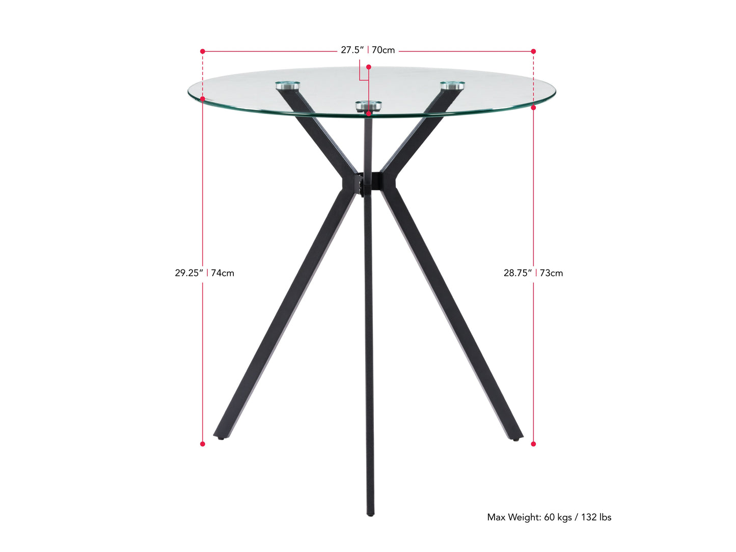 light grey 5pc Glass Dining Table Set Eliana Collection measurements diagram by CorLiving#color_eliana-light-grey