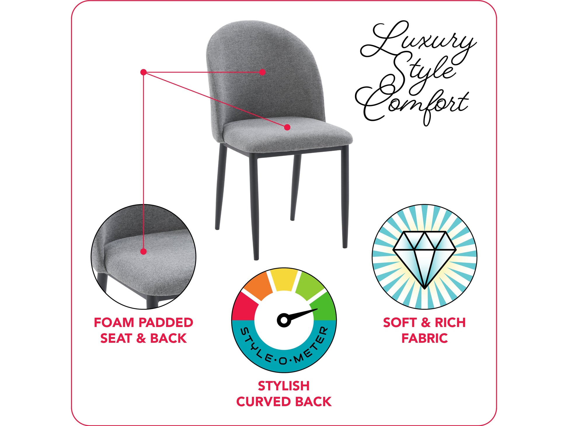 grey Curved Dining Chairs, Set of 2 Nyla Collection infographic by CorLiving#color_grey