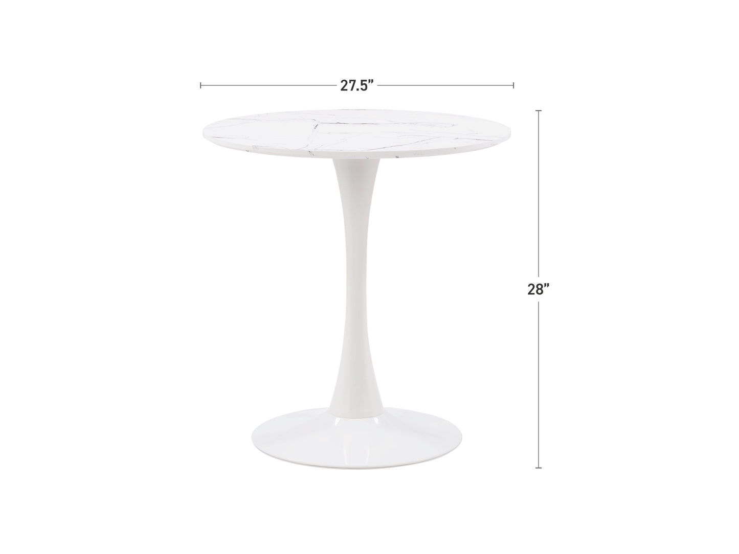 white Round Bistro Table Ivo Collection measurements diagram by CorLiving#color_ivo-white-marble