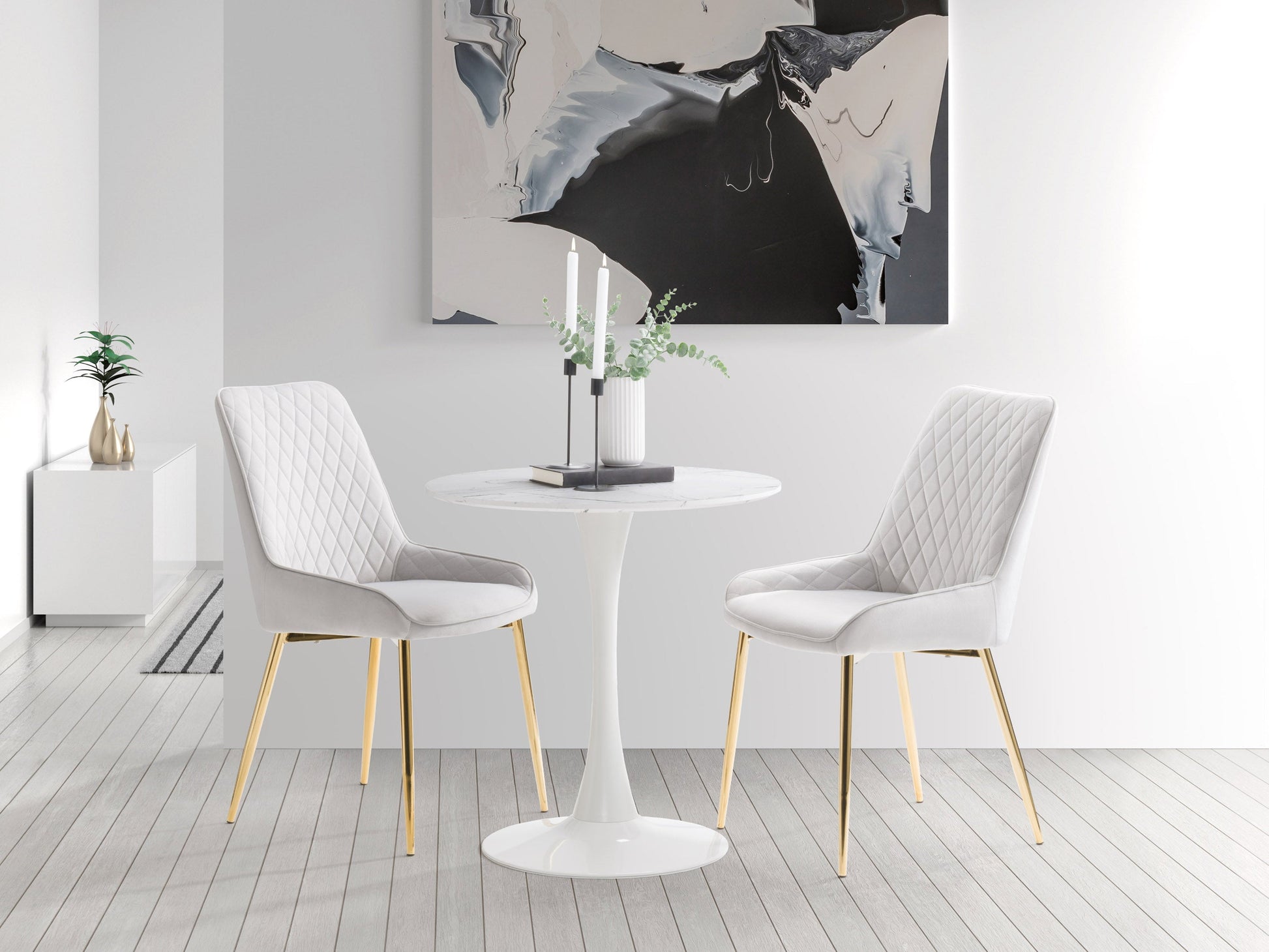 white Round Bistro Table Ivo Collection lifestyle scene by CorLiving#color_ivo-white-marble