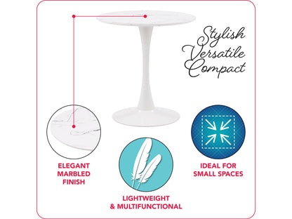 white Round Bistro Table Ivo Collection infographic by CorLiving#color_ivo-white-marble
