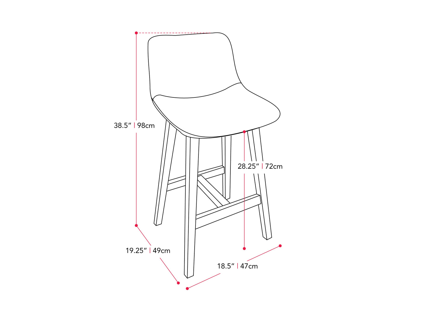 grey Wood Bar Stools Set of 2 Nora Collection measurements diagram by CorLiving#color_grey