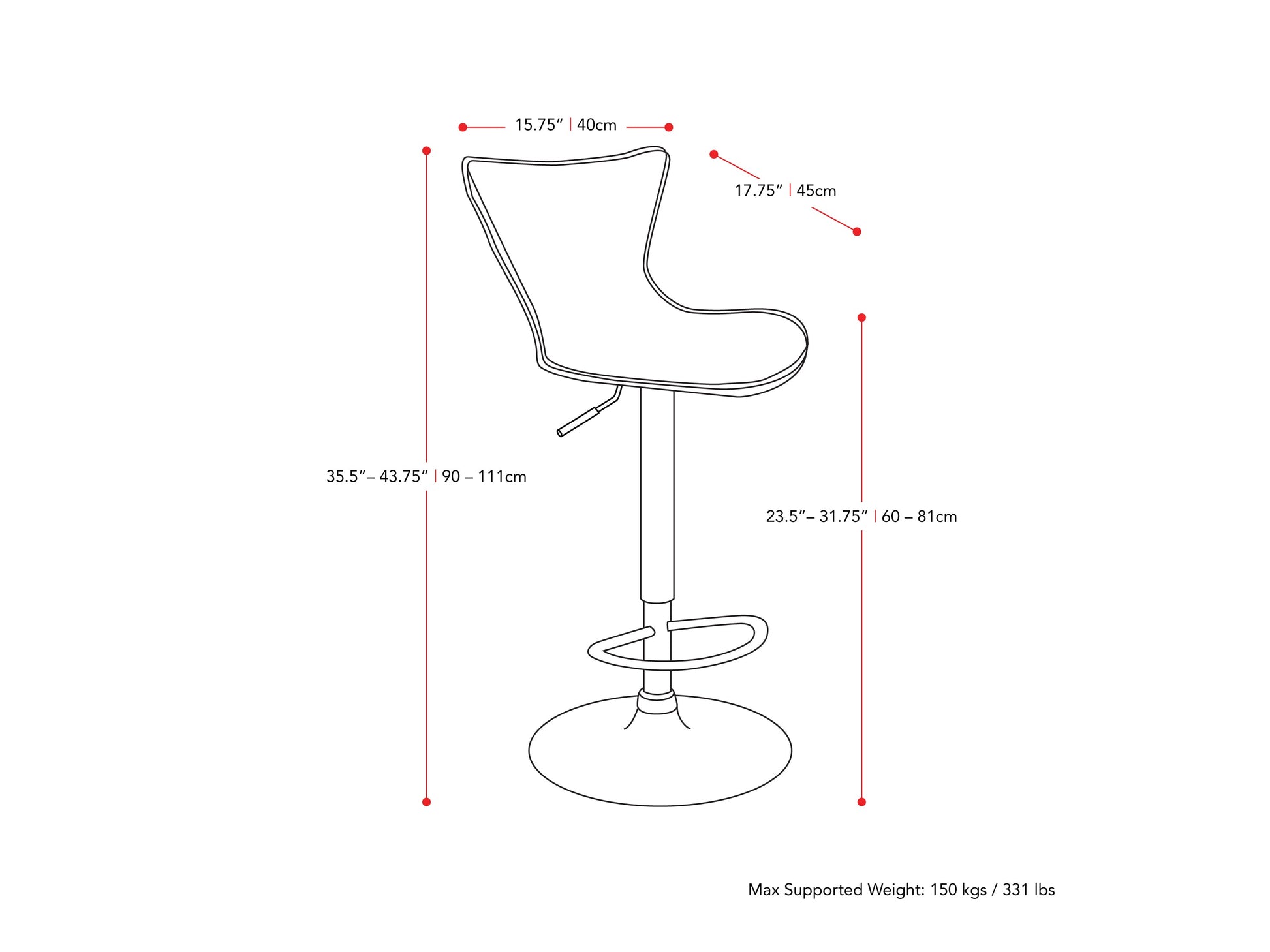white Swivel Bar Stools Set of 2 Kayden Collection measurements diagram by CorLiving#color_white