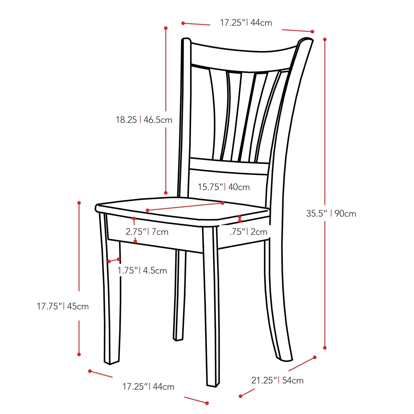 white High Back Dining Room Chairs, Set of 2 Dillon Collection measurements diagram by CorLiving#color_dillon-white