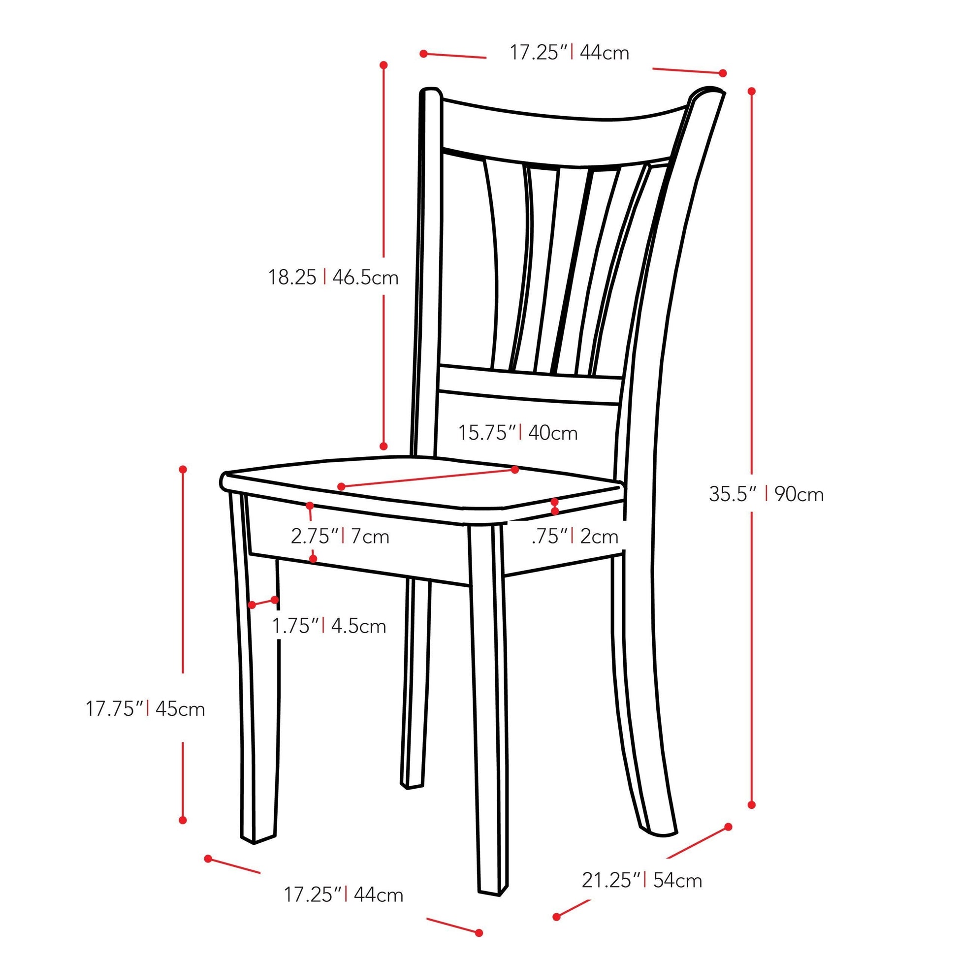 cappuccino High Back Dining Room Chairs, Set of 2 Dillon Collection measurements diagram by CorLiving#color_dillon-cappuccino