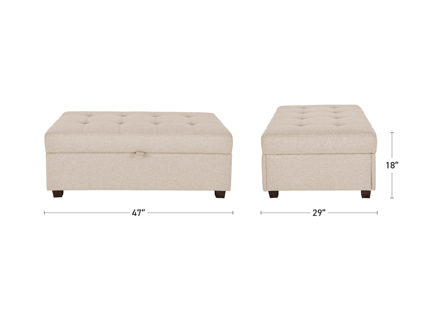 beige Large Storage Ottoman Collection measurements diagram by CorLiving#color_aubin-beige