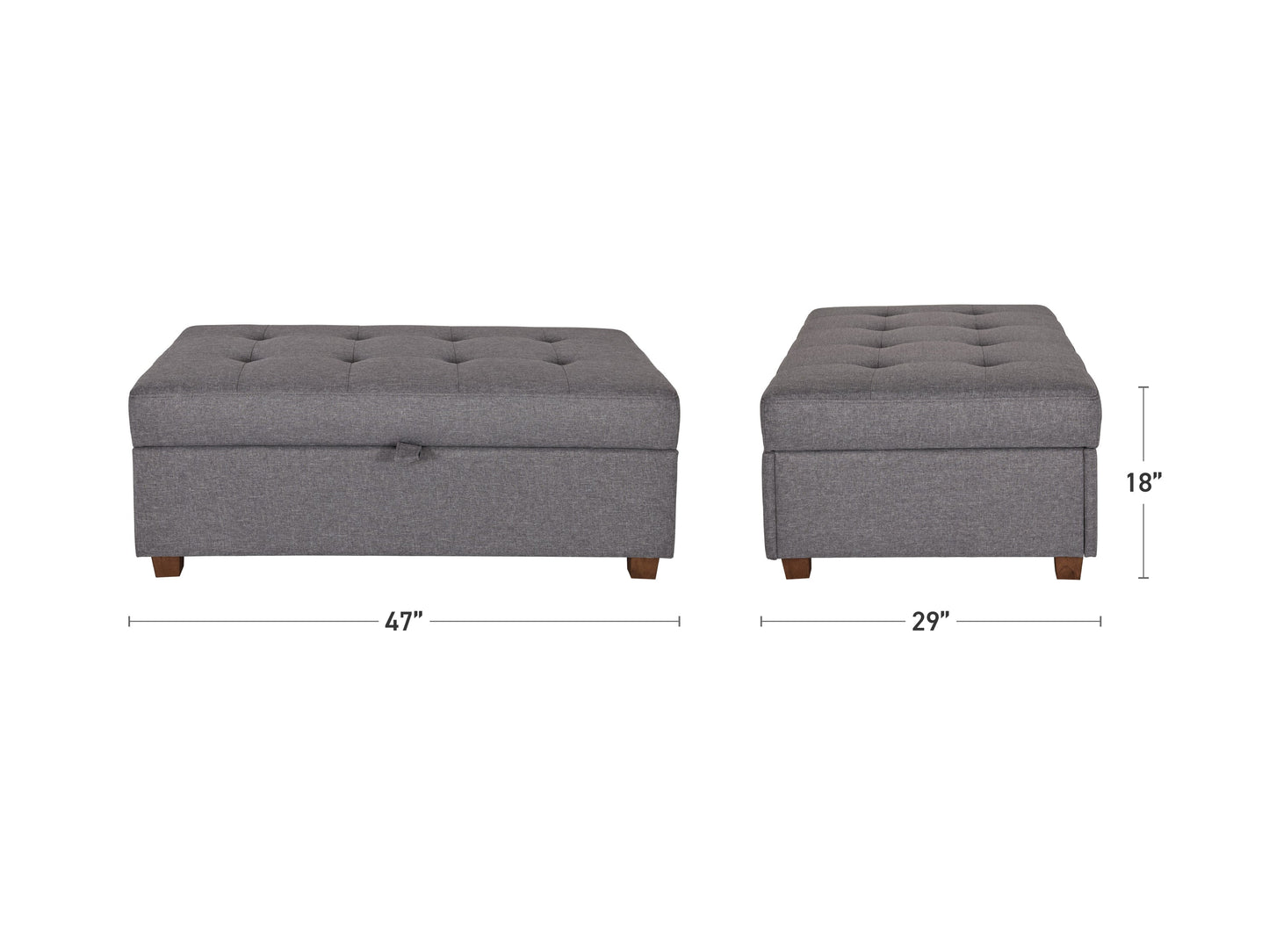 grey Large Storage Ottoman Collection measurements diagram by CorLiving#color_aubin-light-grey