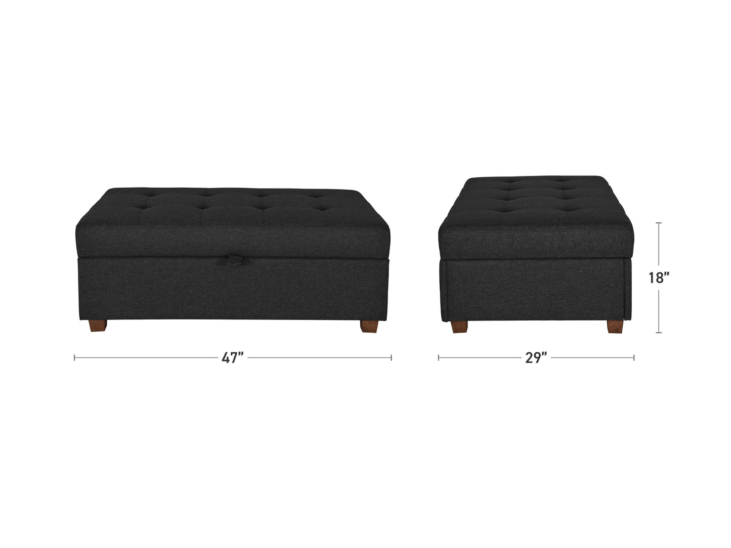 grey Large Storage Ottoman Collection measurements diagram by CorLiving#color_aubin-dark-grey