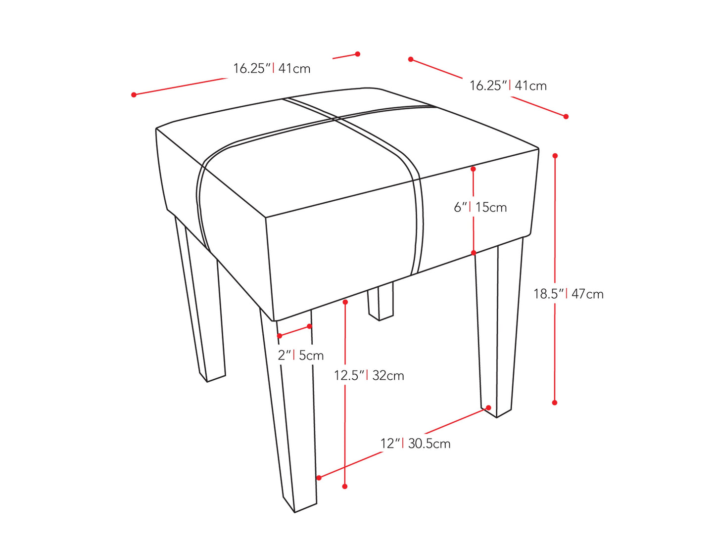 taupe Square Ottoman measurements diagram by CorLiving#color_ottoman-taupe