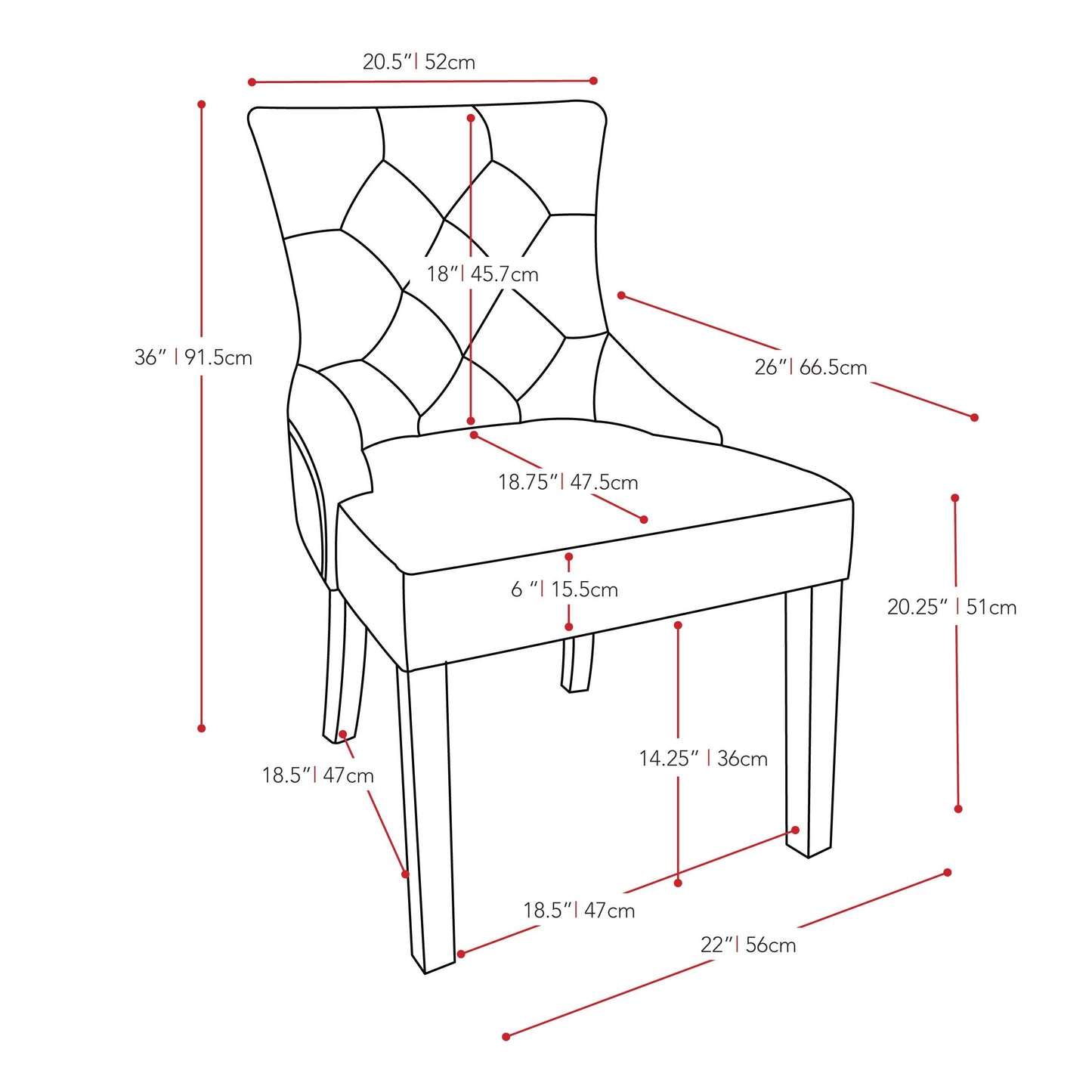 dark grey Accent Chairs Set of 2 Antonio Collection measurements diagram by CorLiving#color_dark-grey