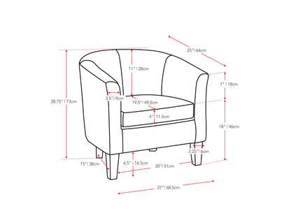 black Leather Barrel Chair Sasha Collection measurements diagram by CorLiving#color_sasha-black