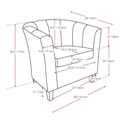 cream Leather Barrel Chair Antonio Collection measurements diagram by CorLiving#color_cream