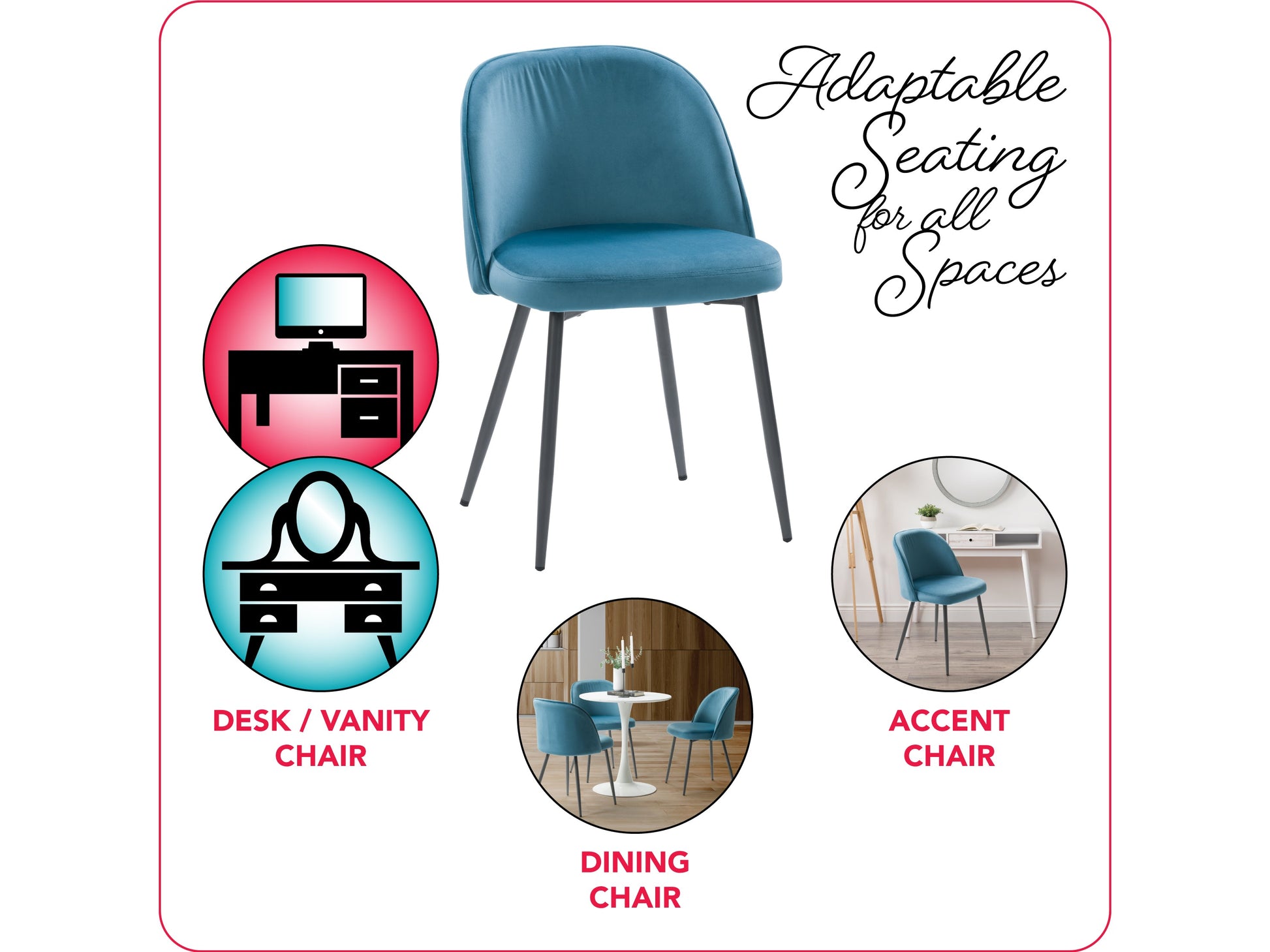 blue Velvet Side Chair Ayla Collection infographic by CorLiving#color_blue