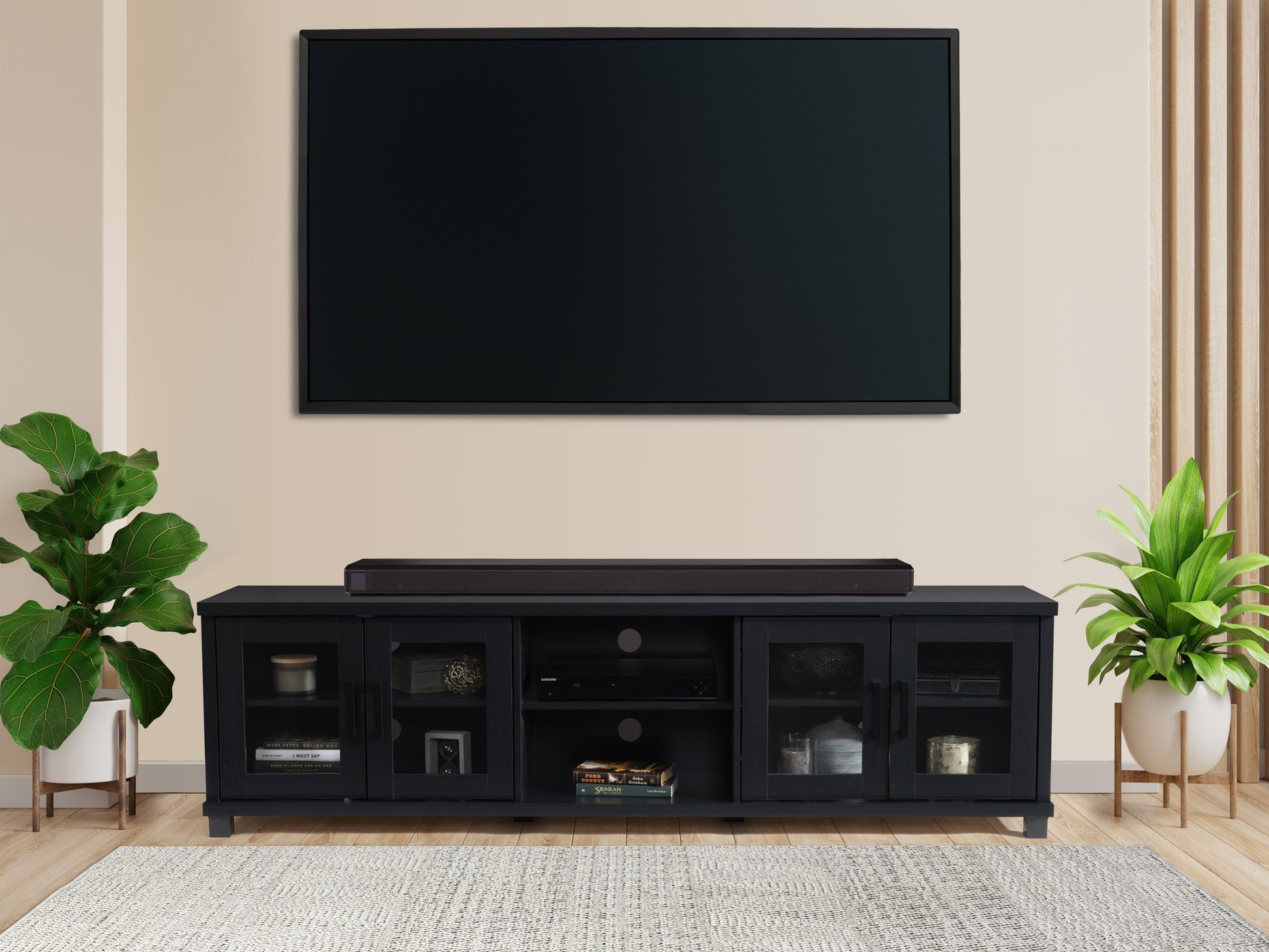 black TV Bench for TV's up to 95" Fremont Collection lifestyle scene by CorLiving#color_black