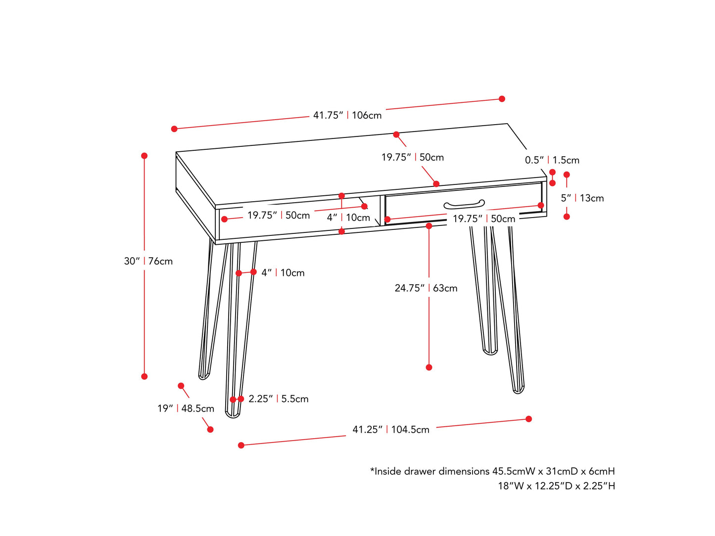 chevron pattern ravenwood black Small Desk with Drawer Ellison Collection measurements diagram by CorLiving#color_chevron-pattern-ravenwood-black
