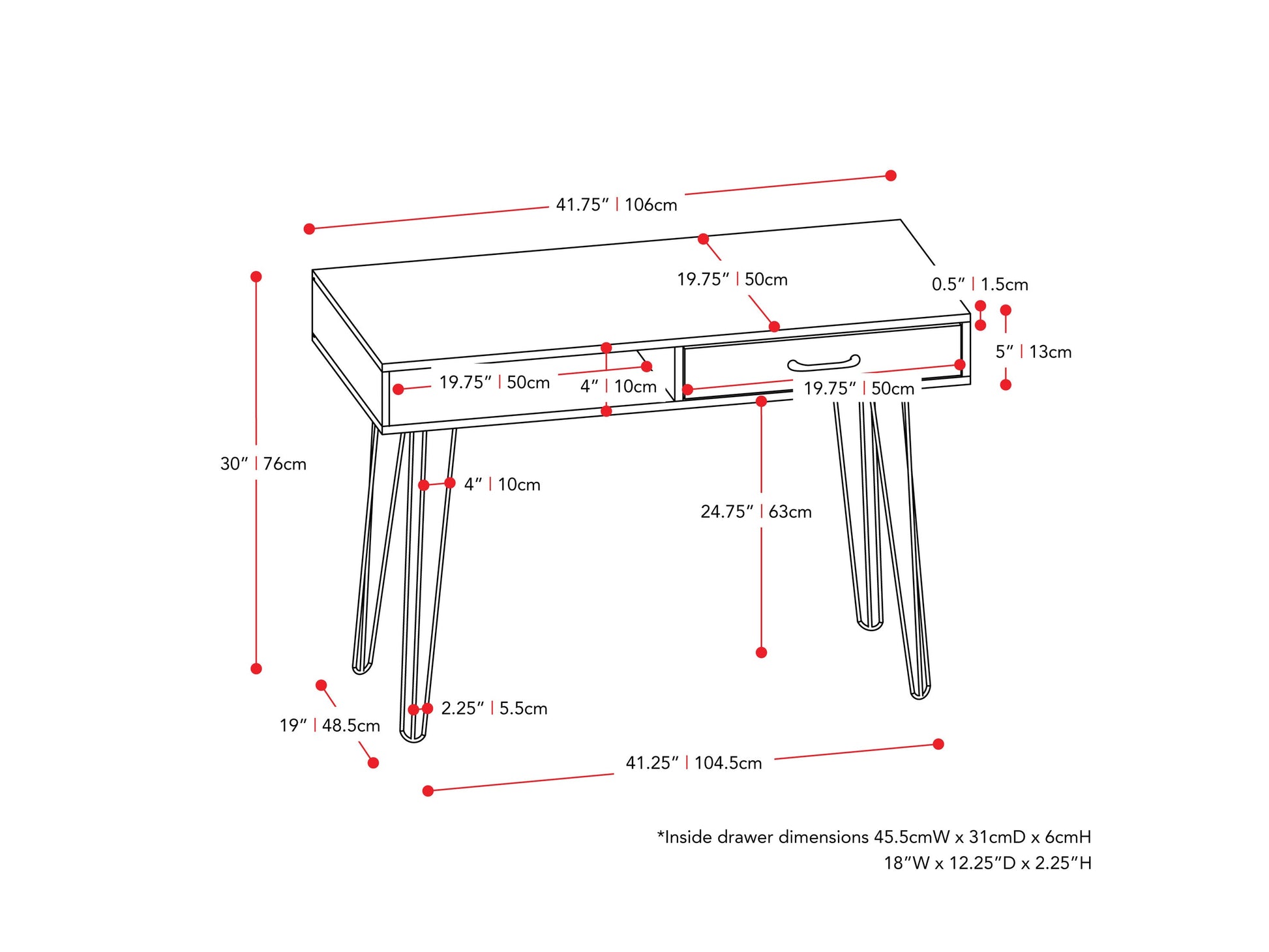 chevron pattern distressed light khaki Small Desk with Drawer Ellison Collection measurements diagram by CorLiving#color_chevron-pattern-distressed-light-khaki