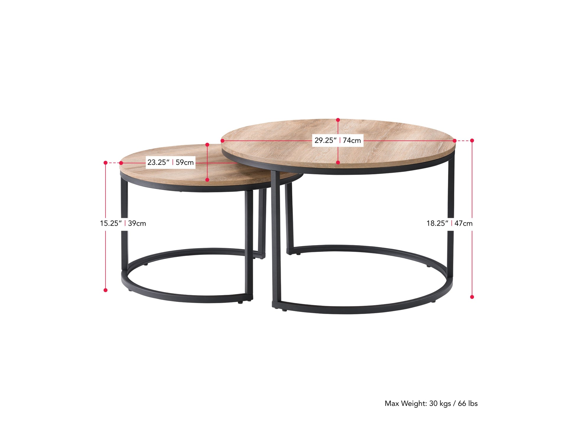 light brown Nesting Coffee Table Fort Worth Collection measurements diagram by CorLiving#color_fort-worth-light-wood