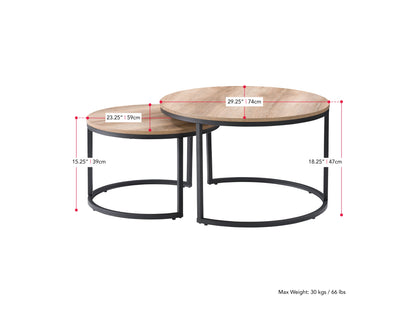 light brown Nesting Coffee Table Fort Worth Collection measurements diagram by CorLiving#color_fort-worth-light-wood
