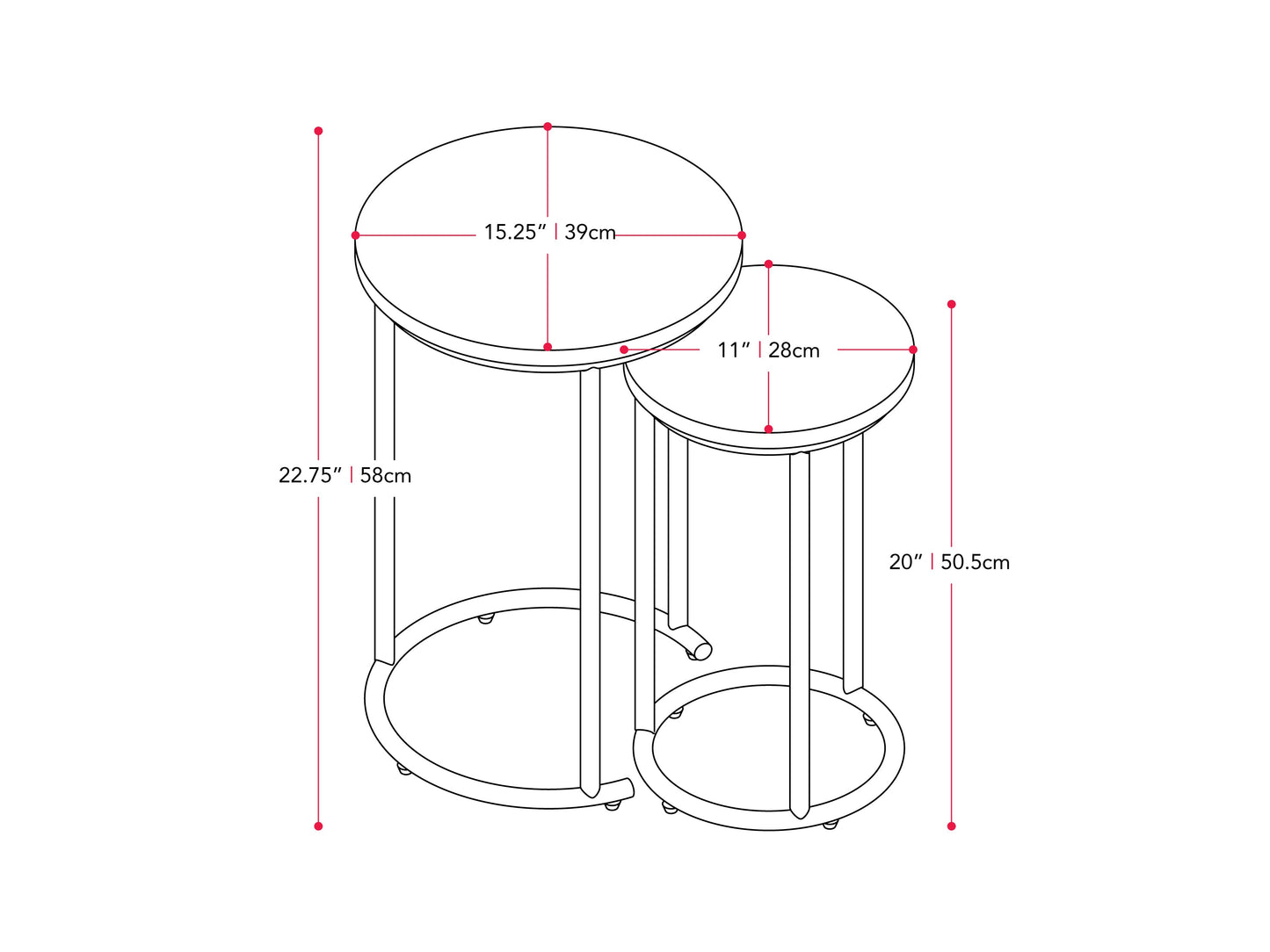 light brown Nesting Side Table Fort Worth Collection measurements diagram by CorLiving#color_fort-worth-light-wood