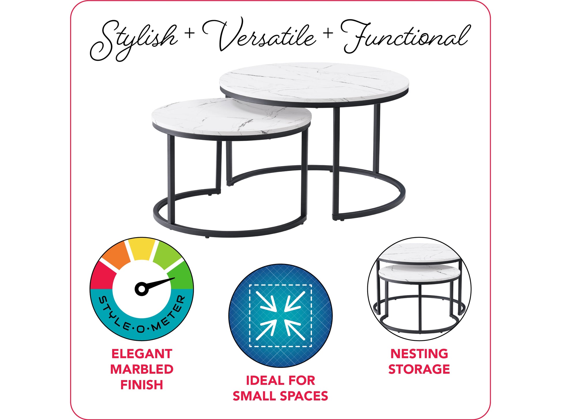 marble Nesting Coffee Table Fort Worth Collection infographic by CorLiving#color_fort-worth-white-marble