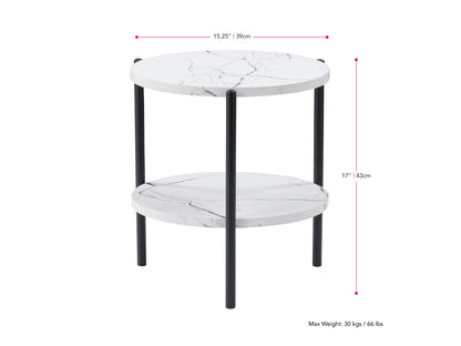 white marble White Round Side Table Arlo Collection measurements diagram by CorLiving#color_white-marble