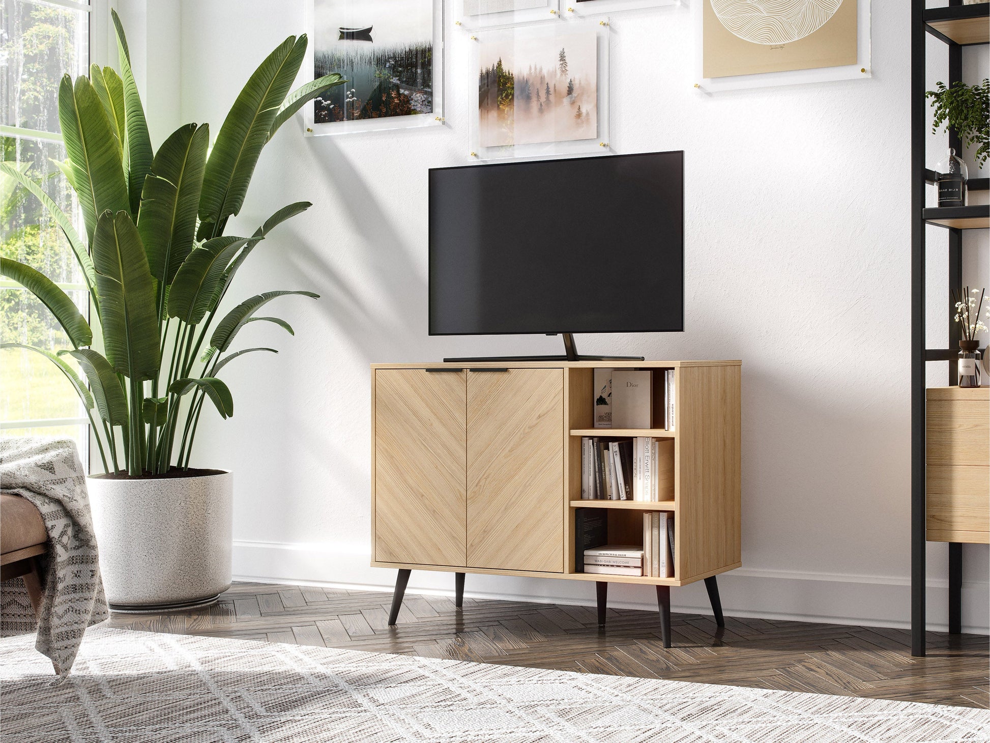 light brown Sideboard Buffet, TVs up to 48" Himari Collection lifestyle scene by CorLiving#color_himari-light-brown