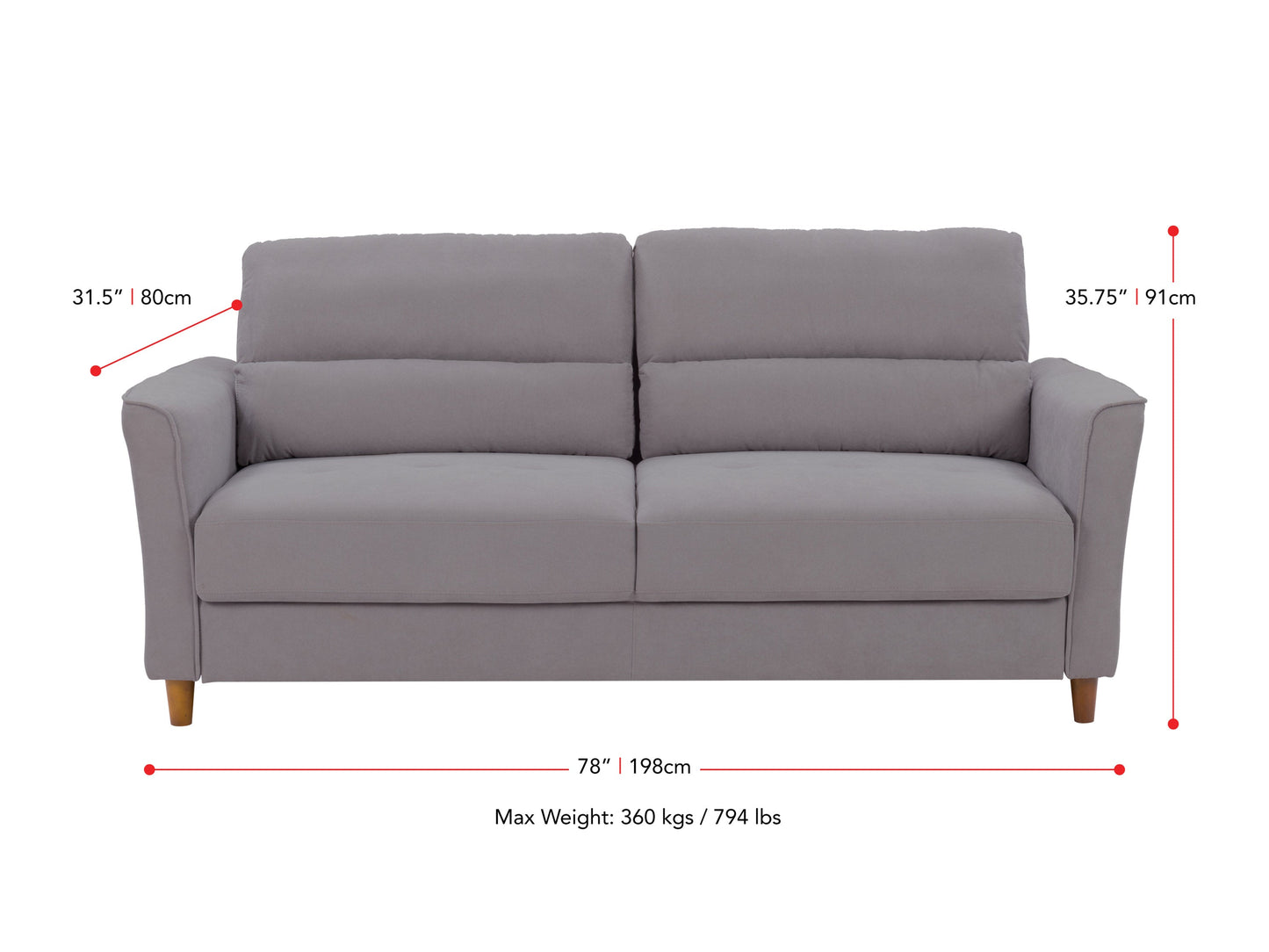 light grey 3 Seater Sofa Caroline collection measurements diagram by CorLiving#color_light-grey
